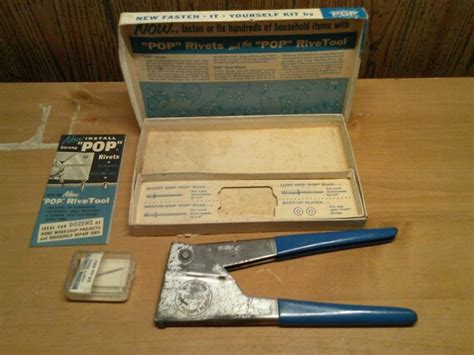 Vintage Pop Rivet Tool Kit in Old Metal Toolbox 